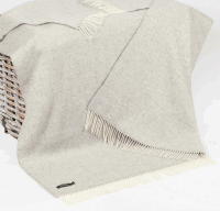John Hanly Merino Cashmere Blanket XL Herringbone Pale Grey / Cream