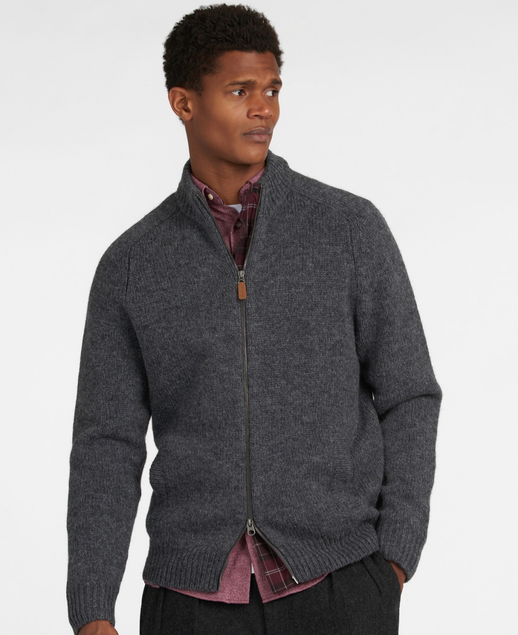 Barbour Calder Knitted Zip - charcoal marl