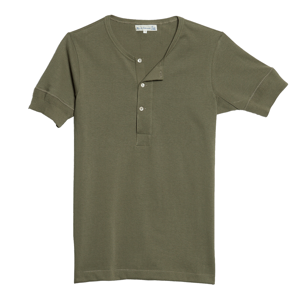 Merz b. Schwanen Knopfleisten T-Shirt 207 - army