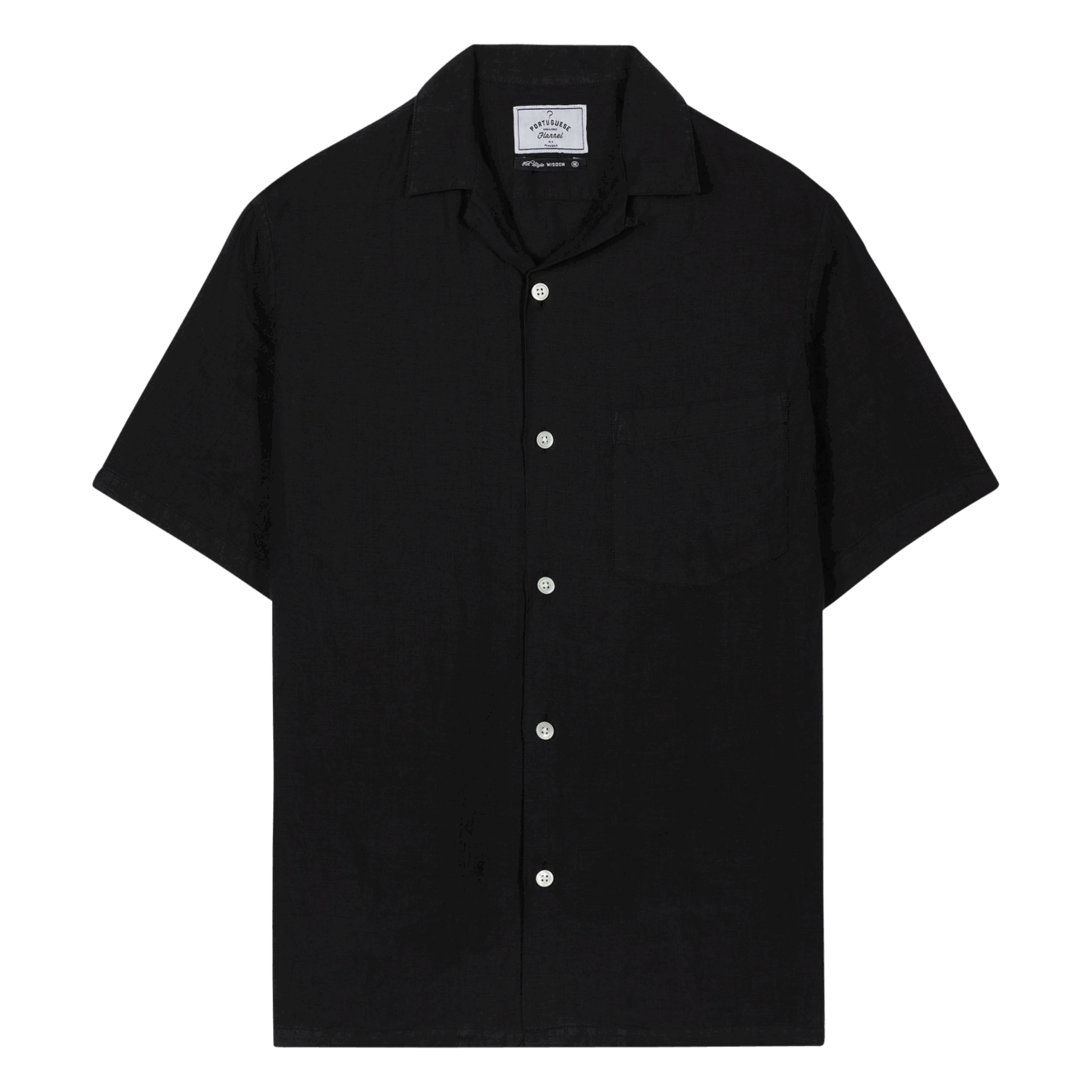 Portuguese Flannel Leinenshirt Camp Collar - Black
