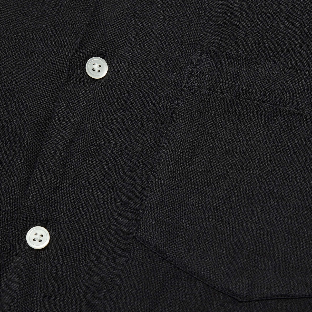Portuguese Flannel Leinenshirt Camp Collar - Black